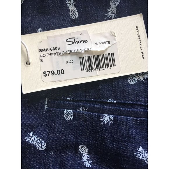 7 Diamonds Mens Short Sleeve Button Up Shirt Navy Pineapple Print Size Small - Picture 3 of 5